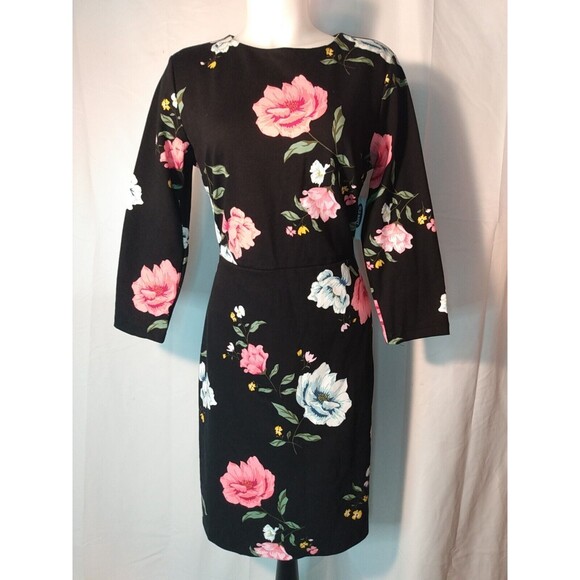 Old Navy Women Black Floral Print Bodycon‎ Dress Size M - Picture 1 of 5